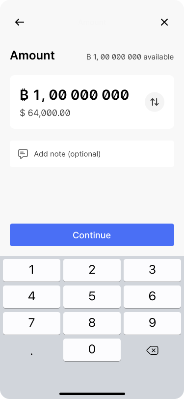 Screen letting the user choose the amount that should be sent.