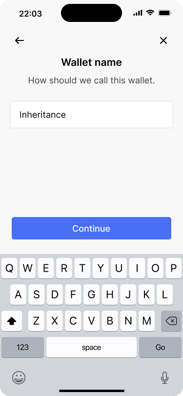 Screen letting the user enter a wallet name.