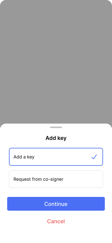 Screen showing the options to add a key or request it from someone else.